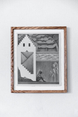 JULIE DAŇHELOVÁ, MUDDY MARBLES, 27 X 34 CM, GRAPHITE ON HANDMADE PAPER, CUSTOM FRAME, MUZEAL GLASS, 2024 