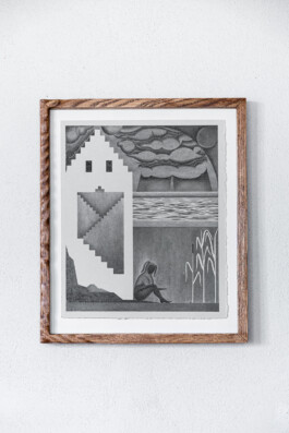 Julie Daňhelová, MUDDY MARBLES 27 X 34 CM GRAPHITE ON HANDMADE PAPER, CUSTOM FRAME, MUZEAL GLASS, 2024 