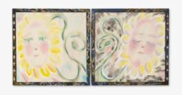 Olga Krykun: WHISPERS OF SEPTEMBER 113 x 56 CM ACRYLIC, DYE, AND PASTEL ON CANVAS, WITH ARTISTMADE WOODEN FRAME 2024